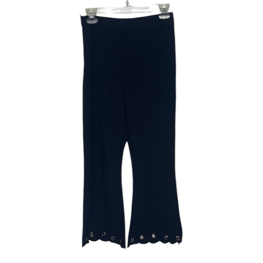 Black Boot Cut Flare Pants with Grommet Hem